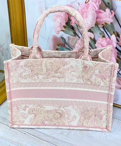 Christian Dior Book Tote Velvet Mizza Embroidery Canvas Pink